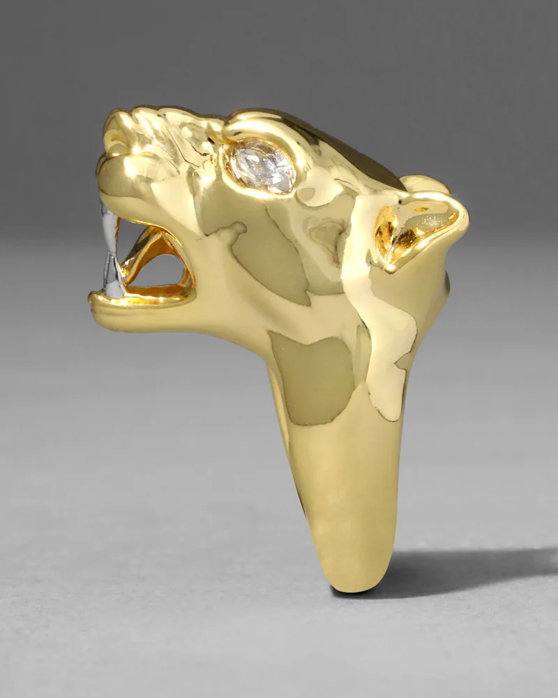 Gold Panther Visage Ring