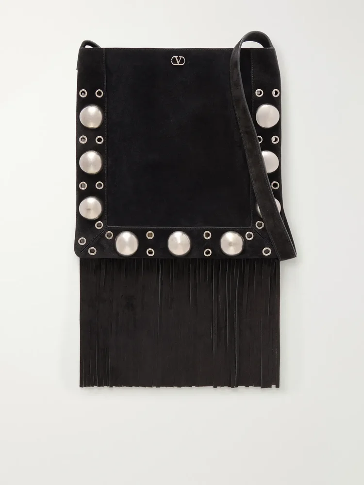 nellcote medium fringed studded suede shoulder bag