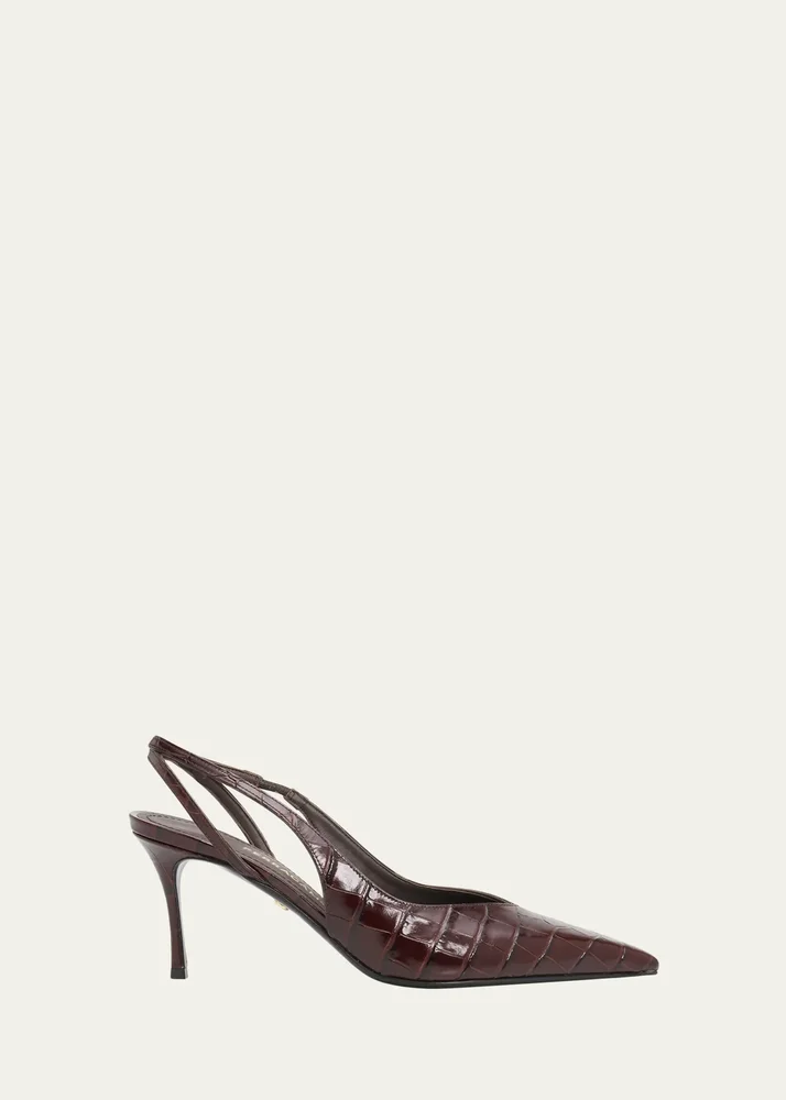 Dafne 70MM Croc-Embossed Slingback Pumps