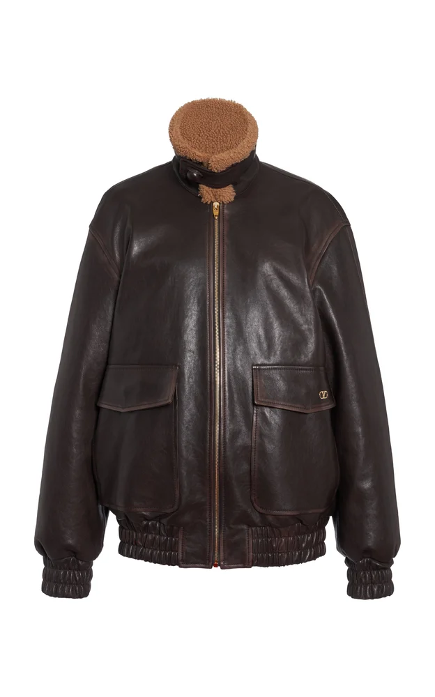 Shearling-Trimmed Leather Jacket
