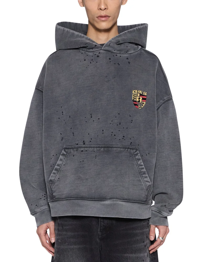 Charcoal Fade Cotton Shield Logo Hoodie