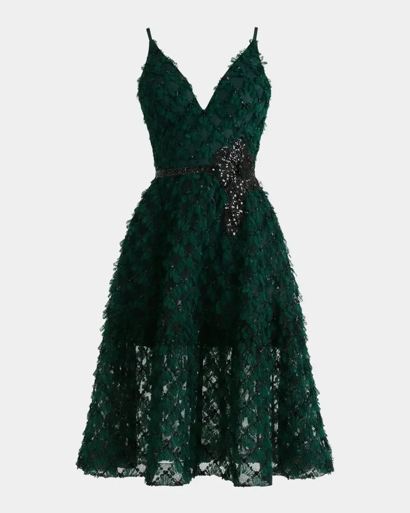 Cici Sleeveless Beaded Ruffle Midi Dress