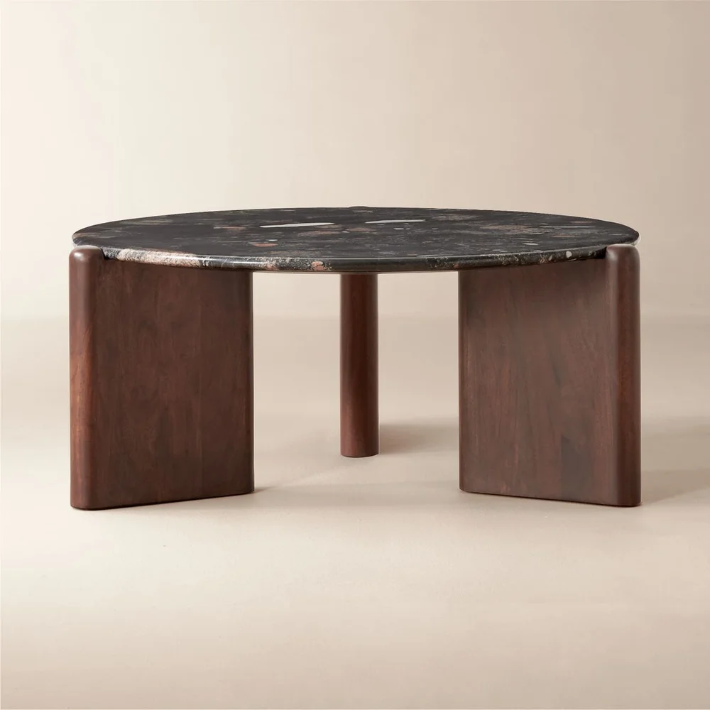 Santoro 37" Round Black Marble Coffee Table