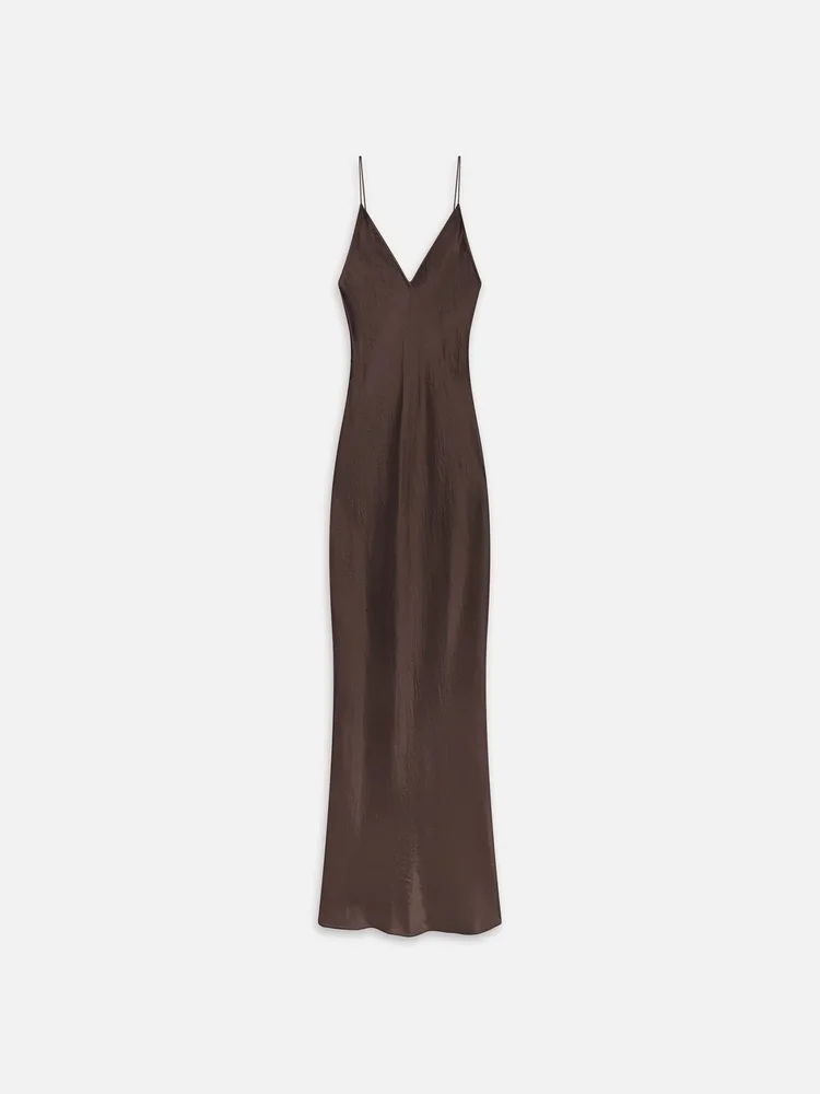 Frame - The Textured Satin Dress in Chestnut