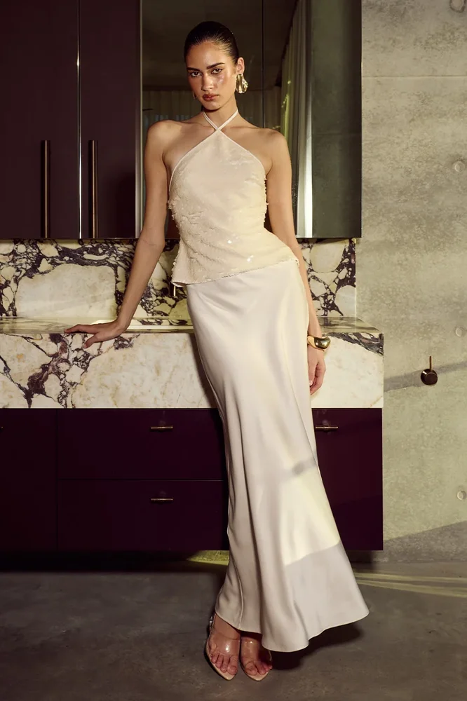 TORREN LOW WAIST MAXI SKIRT - PEARL