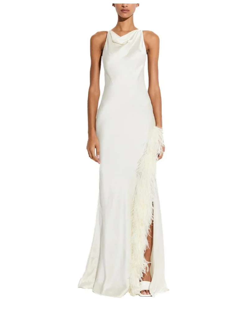 Satin Halter with Feathers Gown