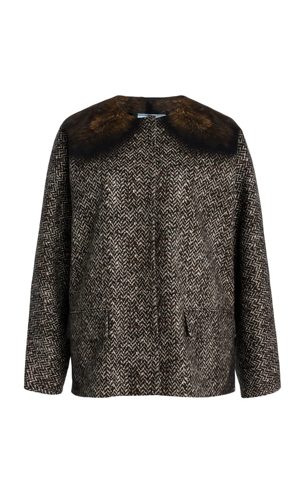 Trompe-l'Oeil Print Cotton-Drill Caban Jacket
