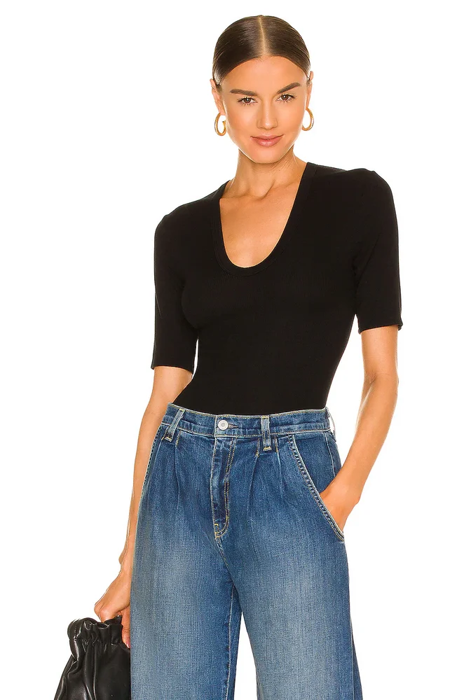 Warren Top in Black Silky Shimmer Knit
