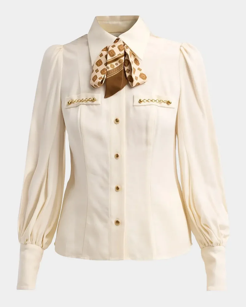 Utility Printed Tie-Neck Blouse