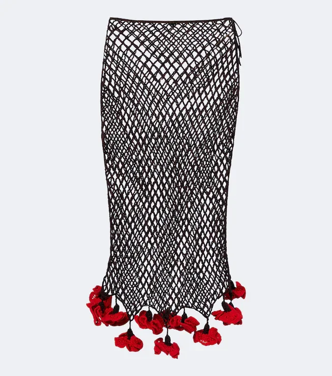 Open-knit cotton midi skirt