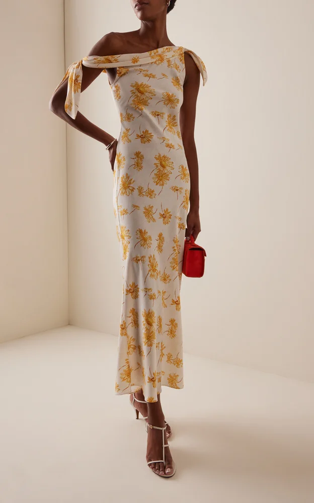 Moiré Daisy Silk-Crepe Midi Dress