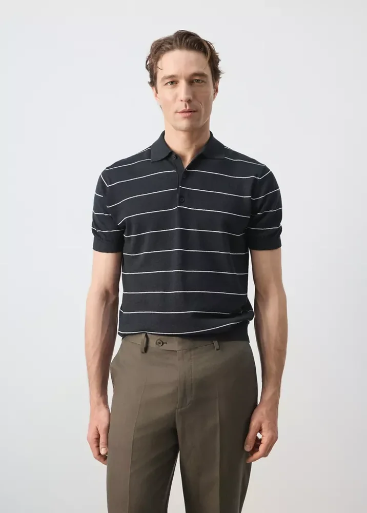 Striped linen-blend polo