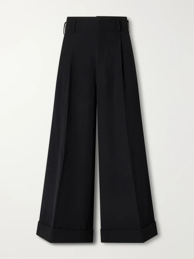 Pleated wool-twill wide-leg pants