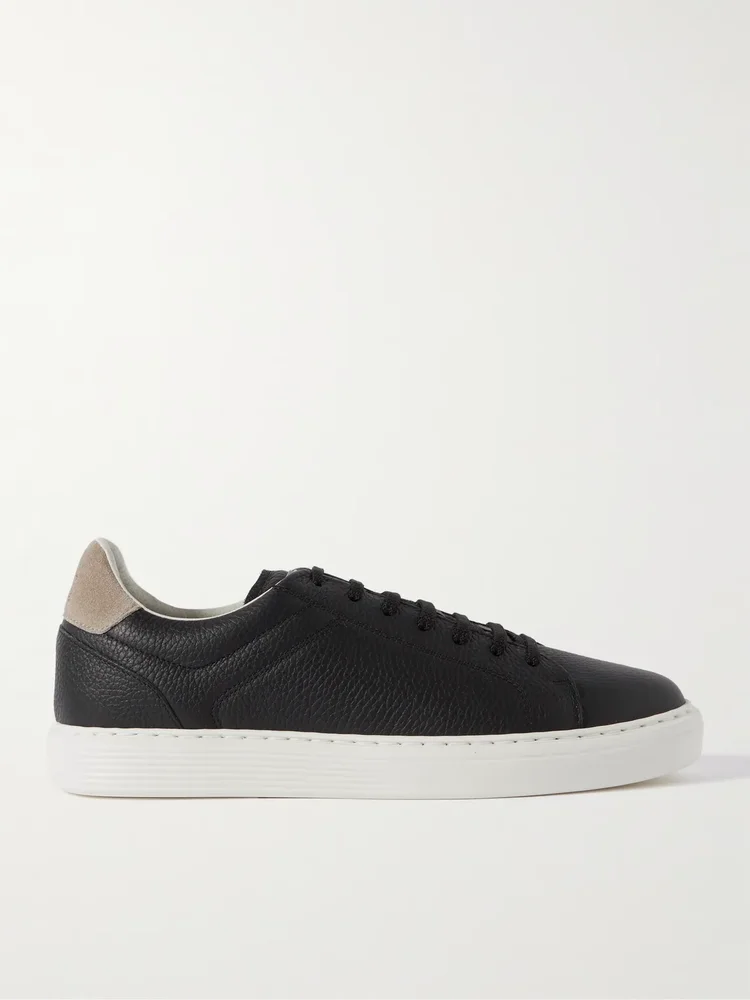 Suede-Trimmed Full-Grain Leather Sneakers