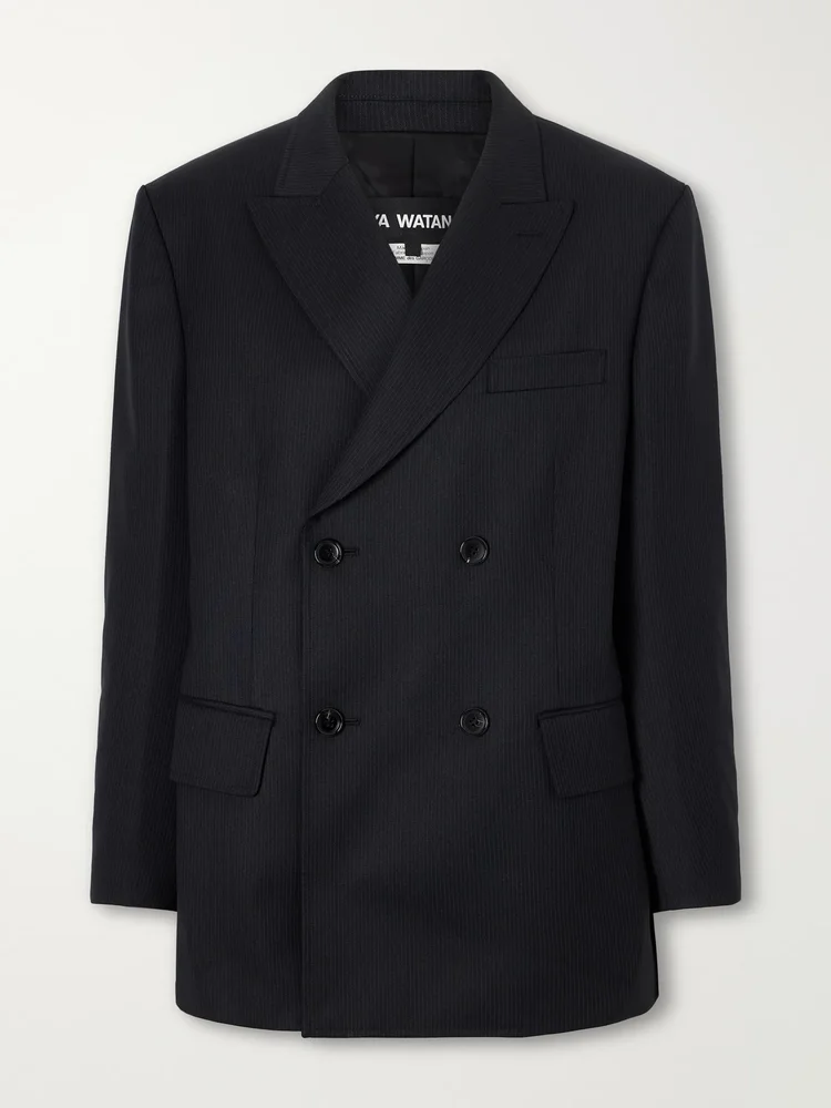 Pinstriped wool-blend double-breasted blazer