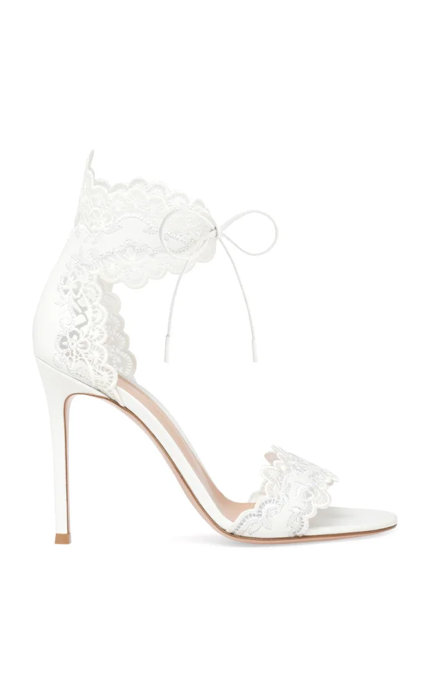 Evie Lace-Trimmed Leather Sandals