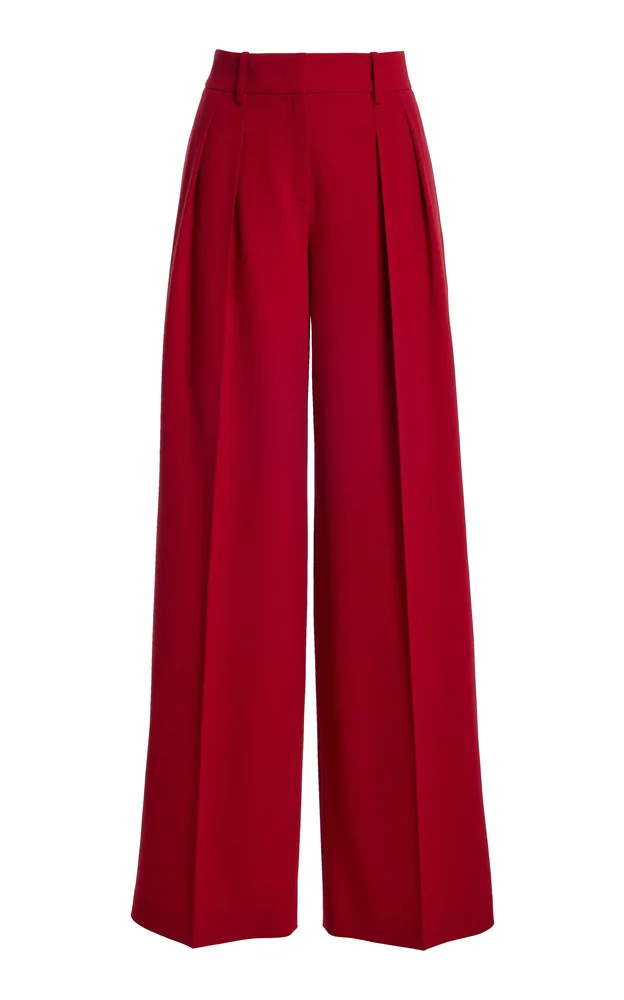 Pleated Wool-Blend Wide-Leg Pants