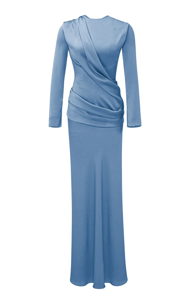 High-Neck Draped Satin Gown