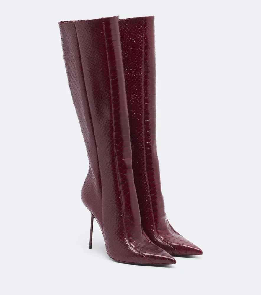 Lidia snake-effect leather knee-high boots