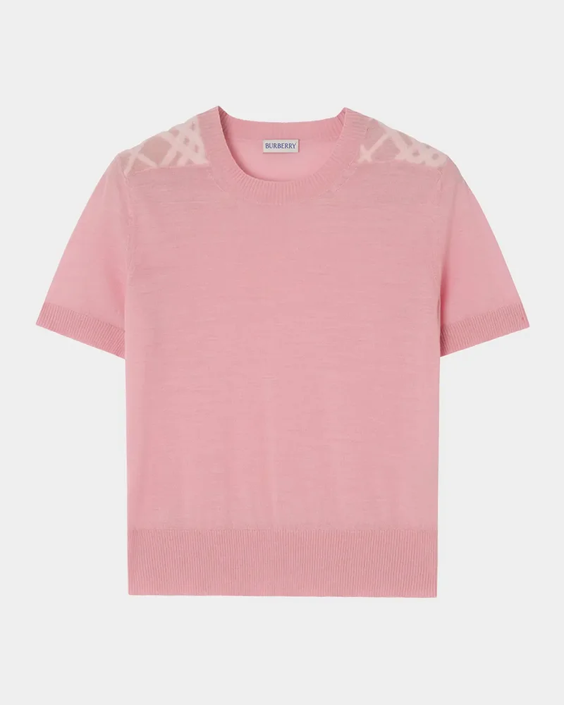Winnie Check-Shoulder Wool Short-Sleeve Sweater
