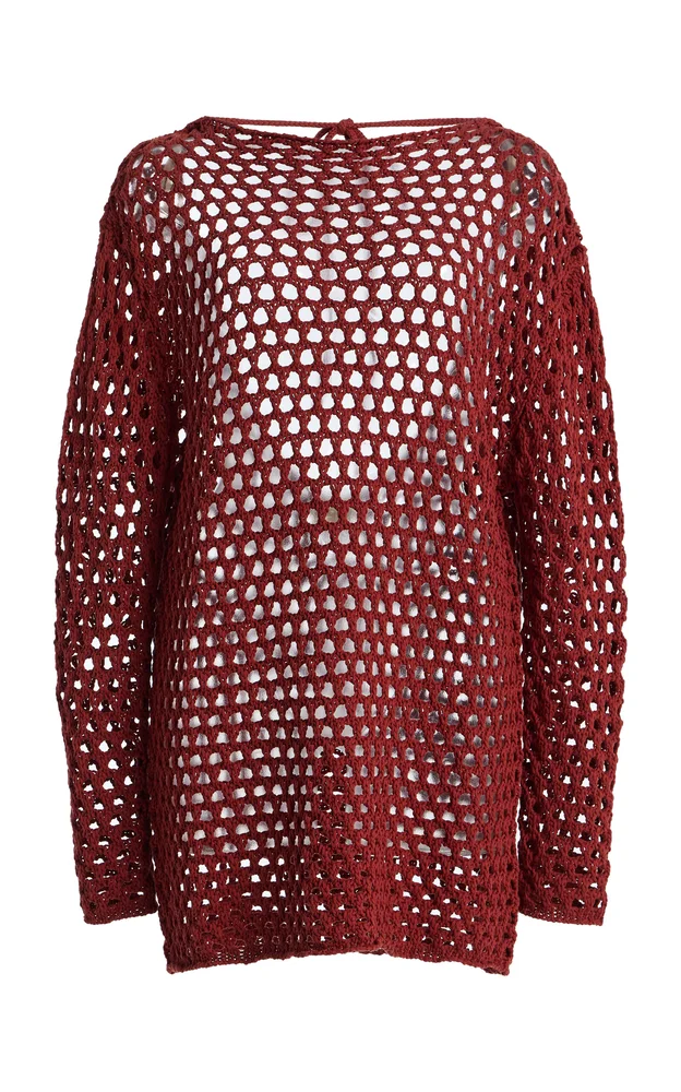 Crocheted Cotton-Linen Mini Tunic Dress