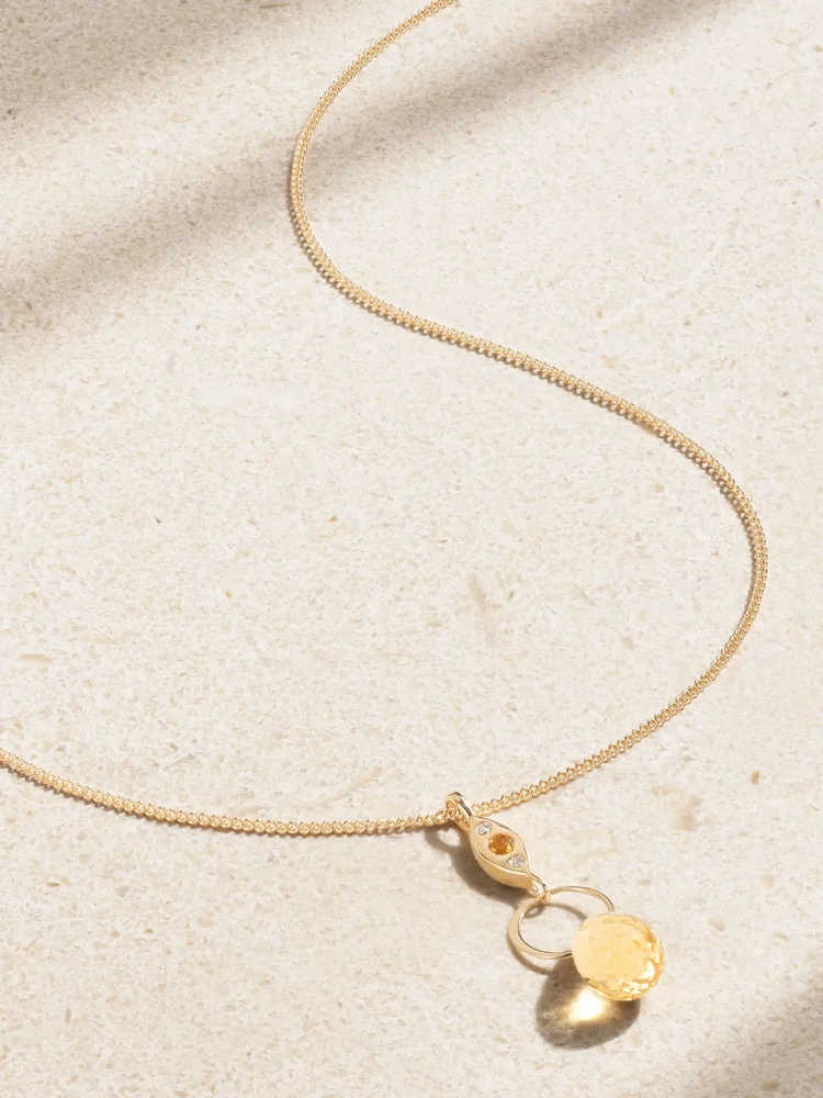 14-karat recycled gold, diamond and citrine necklace