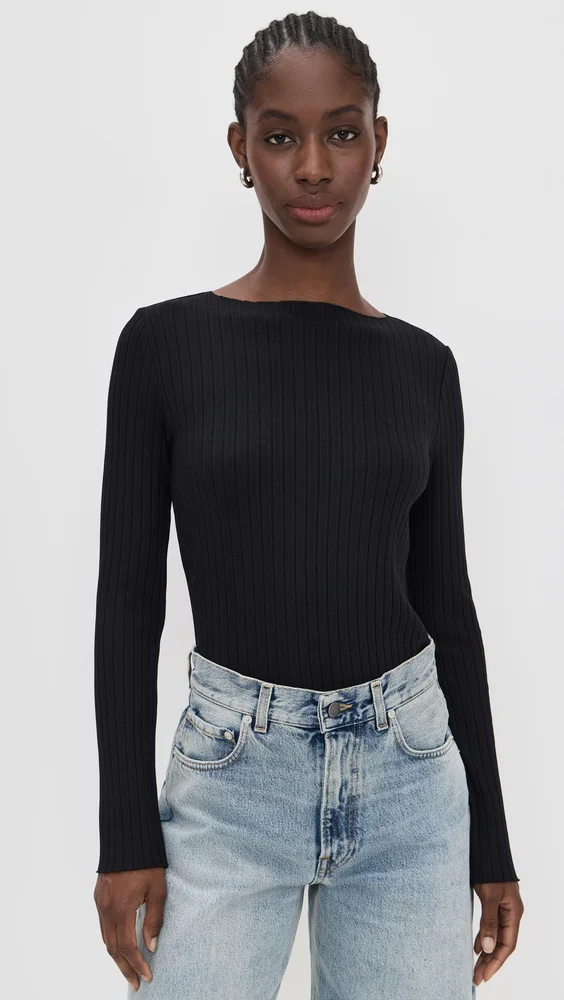 Rib Slash Neck Shirt