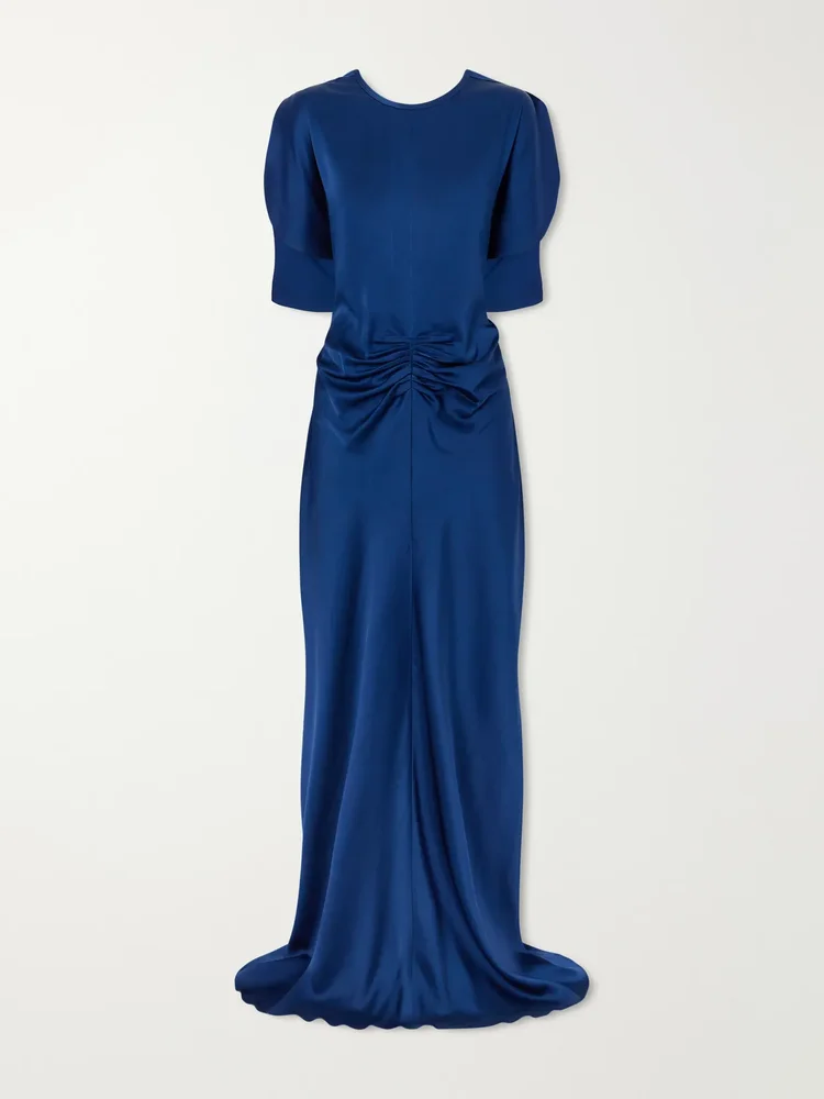 isabella ruched satin gown