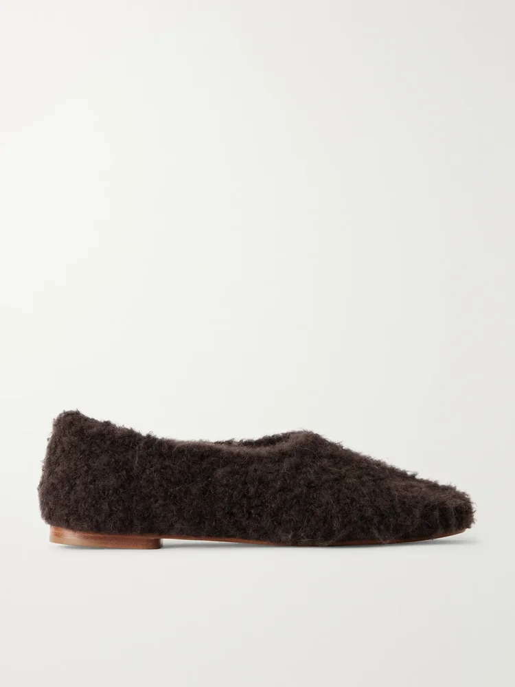 Emperor leather-trimmed plush ballet flats
