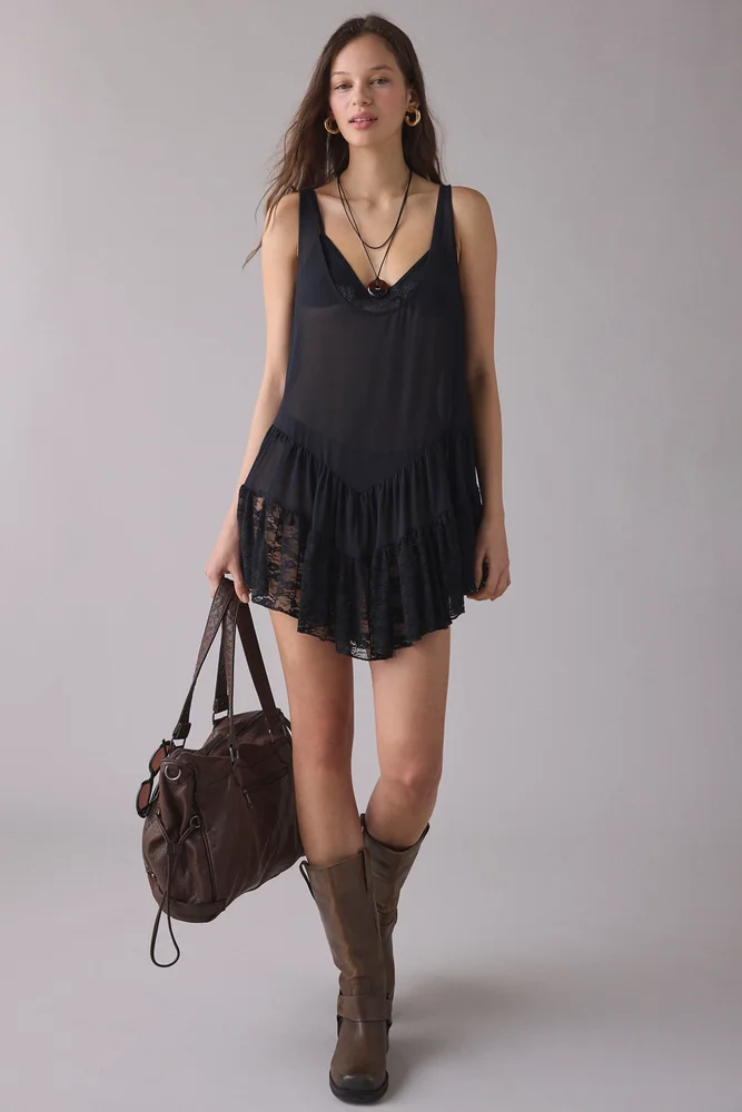 River Ruffle Lace Trim Slip Dress
