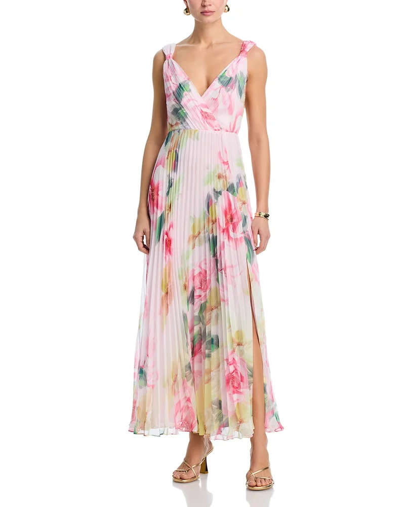 Placed Floral Pleated Maxi Dress - Exclusive