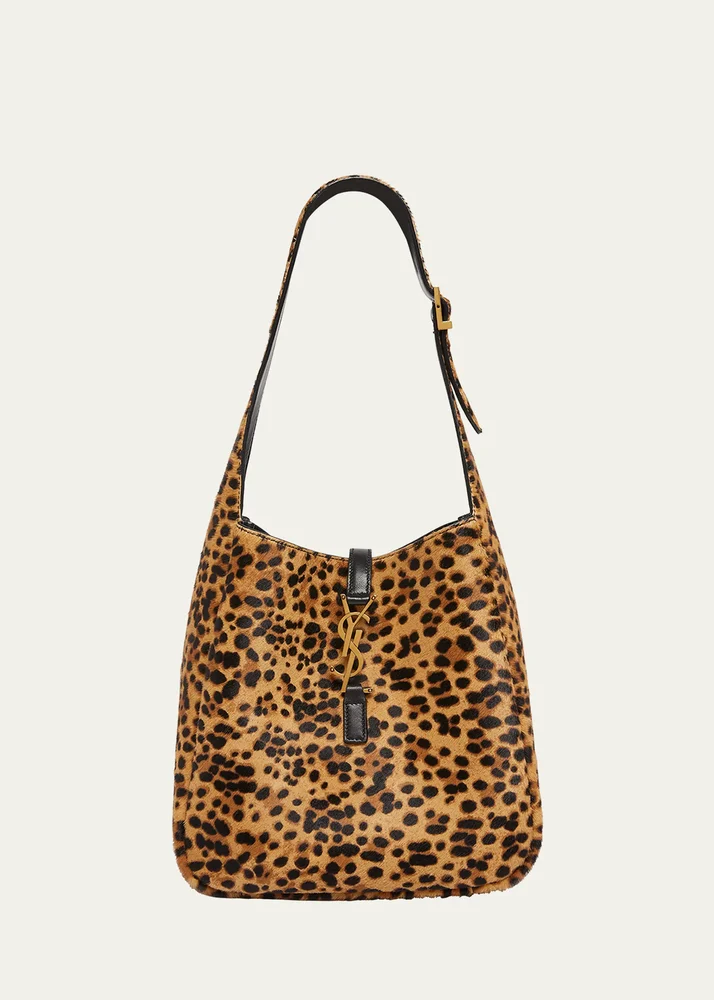 Le 5 A 7 Small Hobo Bag in Leopard-Print Calf Hair