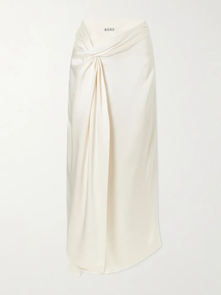 Draped satin midi wrap skirt