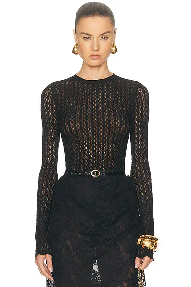 Pointelle Long Sleeve Top
