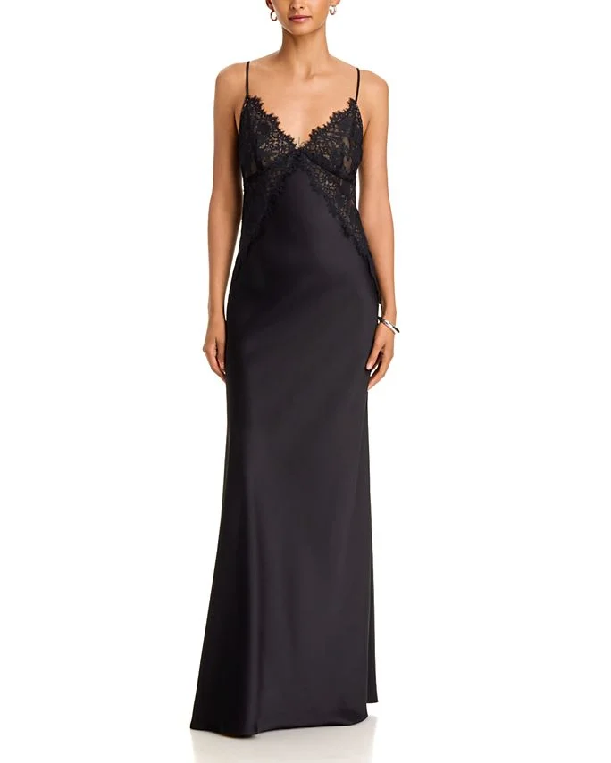 Lace Bodice Satin Slip Dress - Exclusive