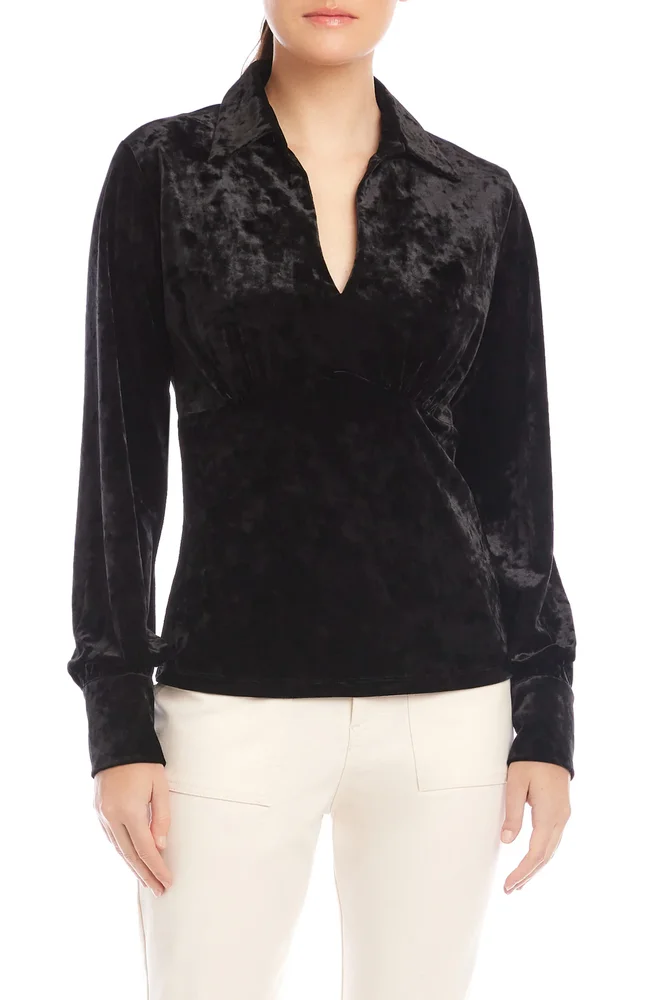 Bianca Slim Fit Shirred Velvet Button-Up Shirt