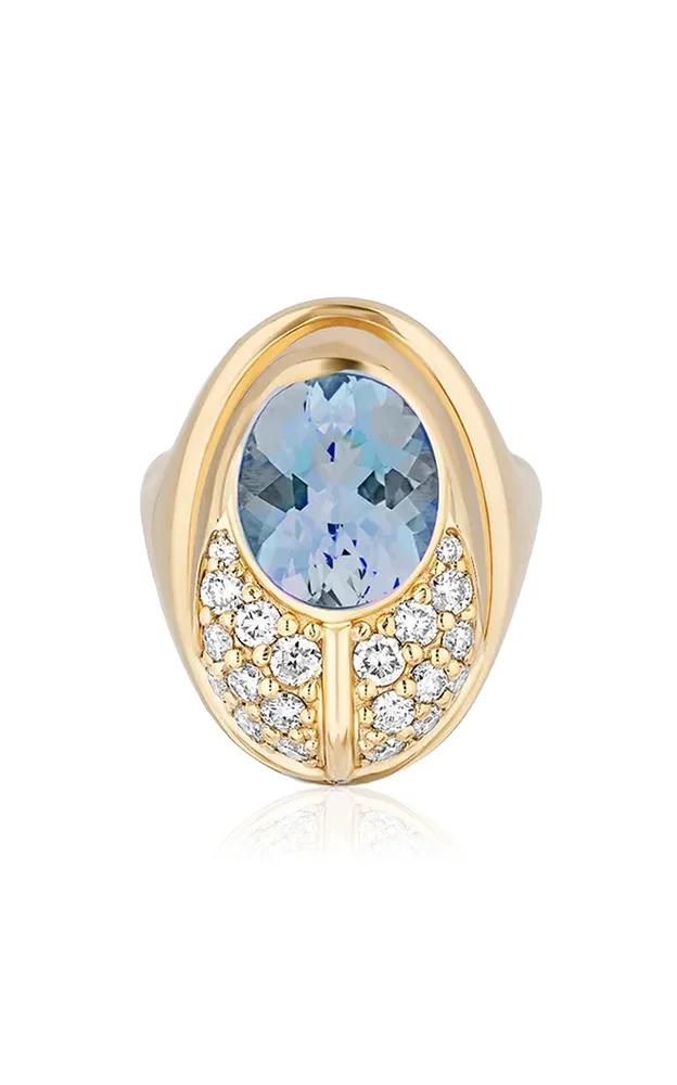 Small Love 14K Yellow Gold Diamond, Aquamarine Ring