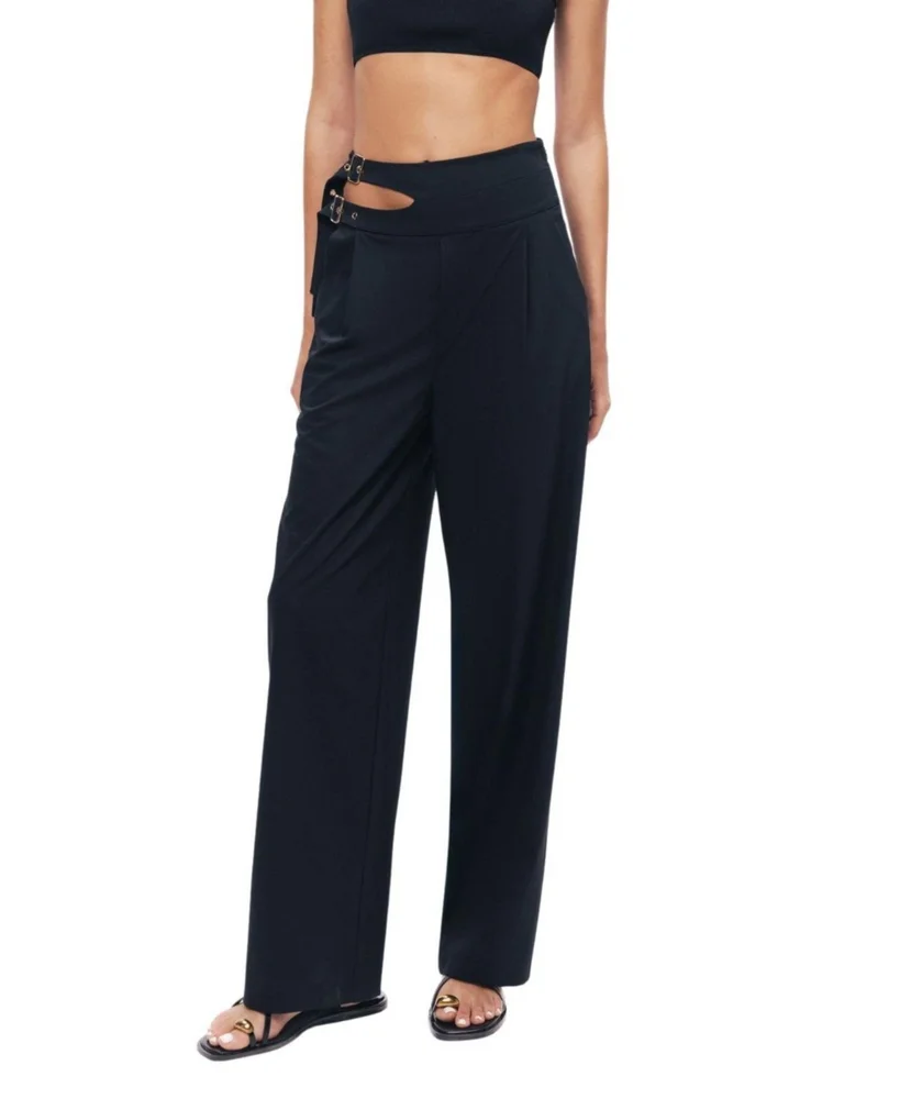 Cut-Out Waist Wide-Leg Pants