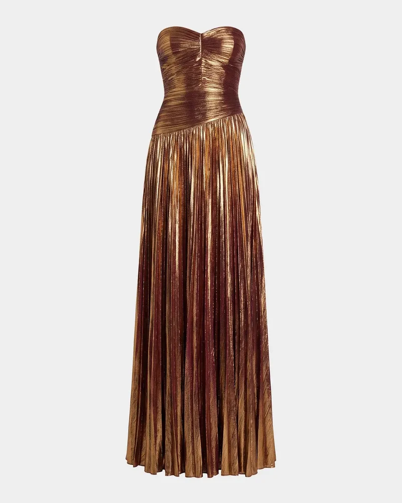 Saba Pleated Metallic Strapless Maxi Dress