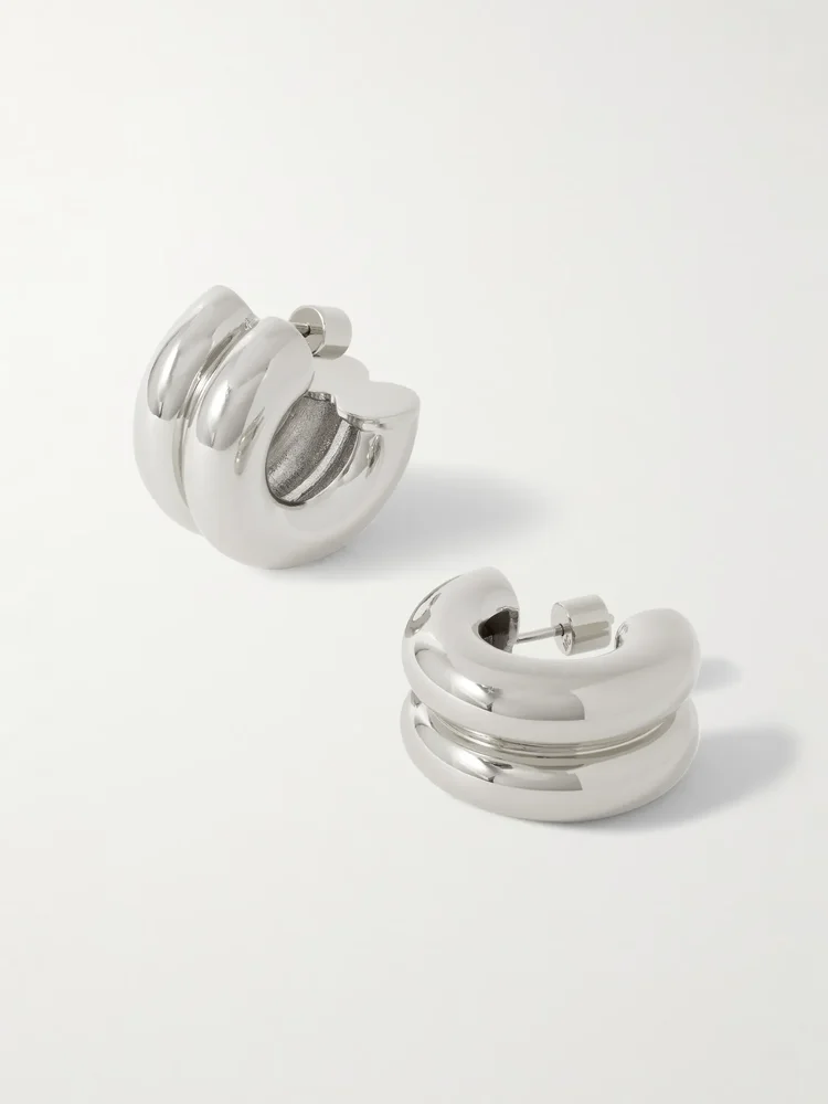 Double rhodium-plated hoop earrings