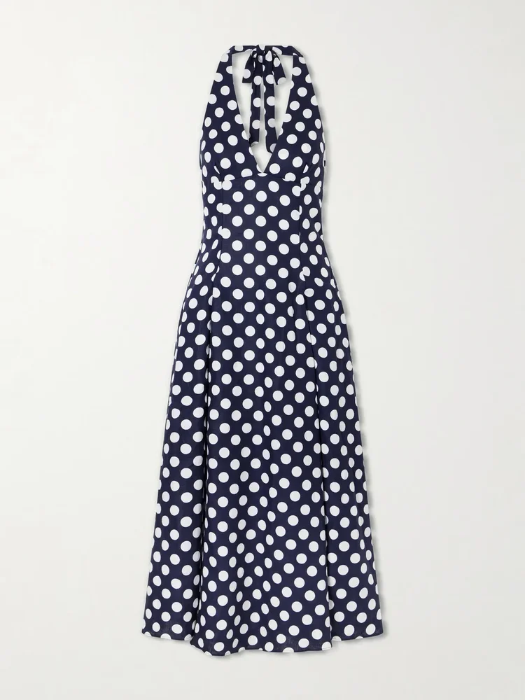 Murano polka-dot linen halterneck midi dress