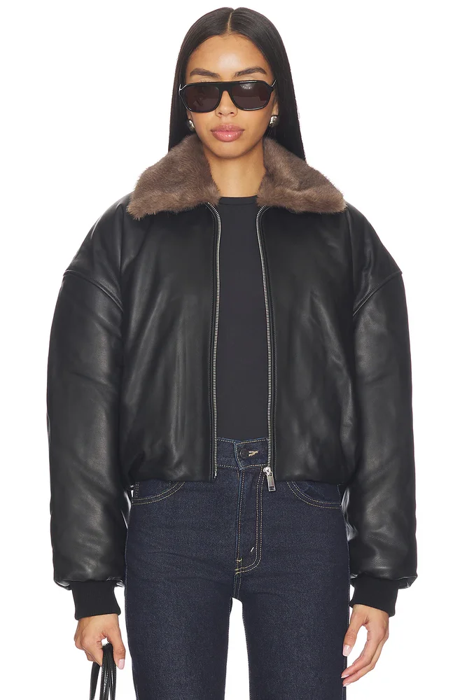 Norna Leather Bomber Jacket