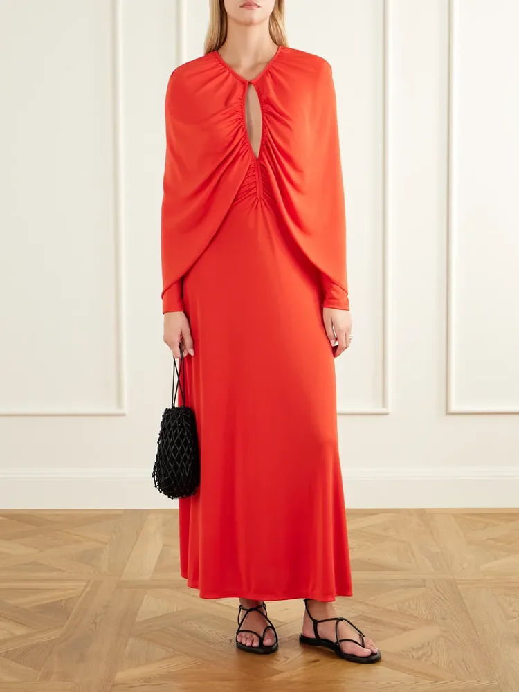 Silent Solistice cape-effect draped stretch-jersey maxi dress