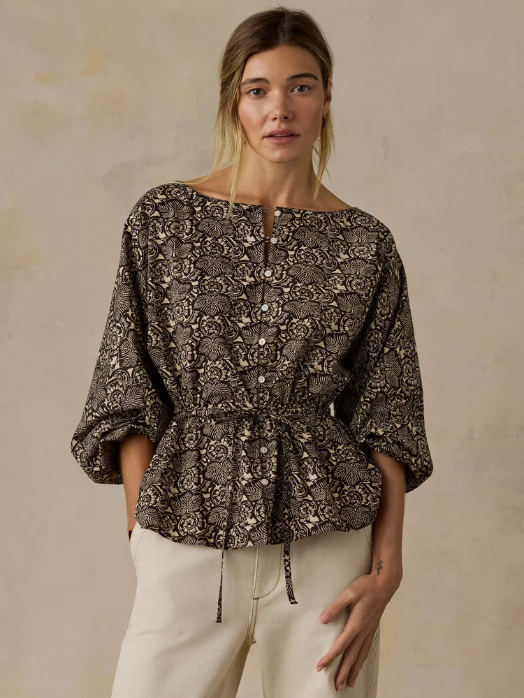 Coastal Poplin Faye Top, Night Bloom