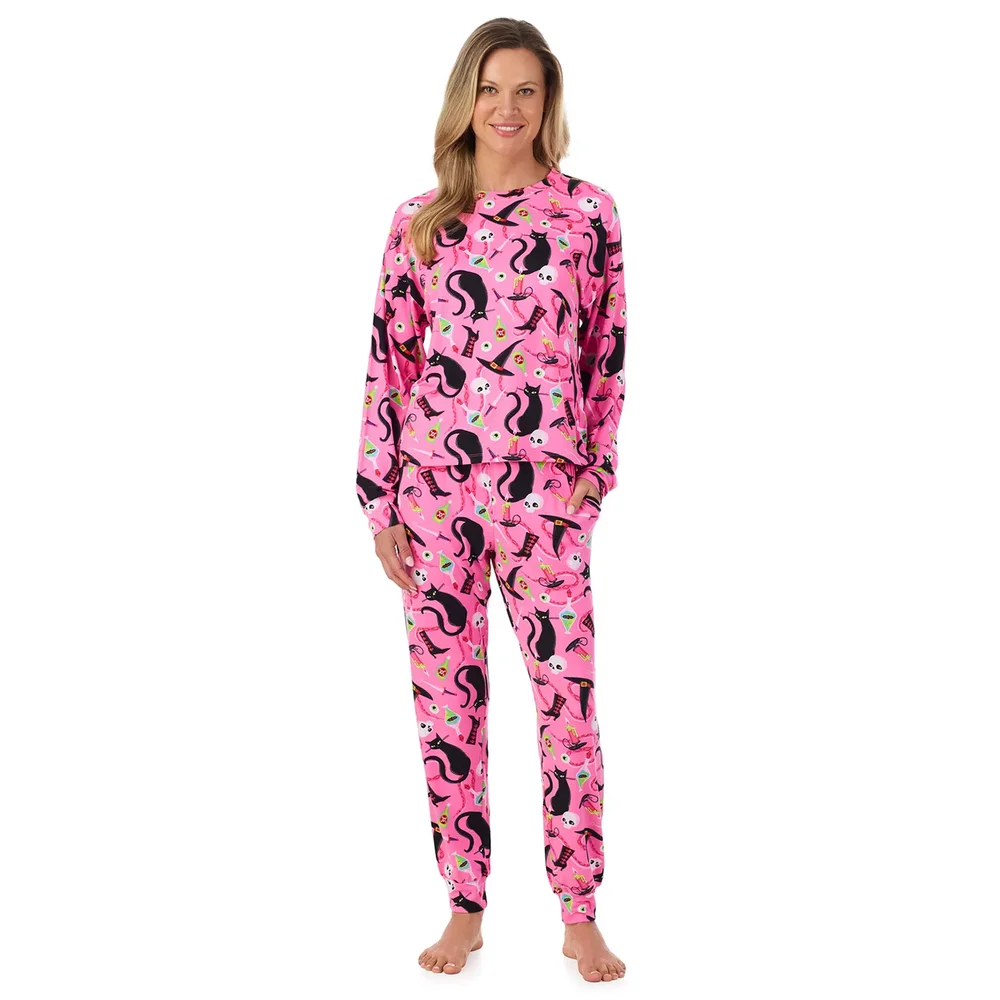 Women's Beauty Sleep Social Halloween Cozy Long Sleeve Pajama Top & Pajama Joggers Set