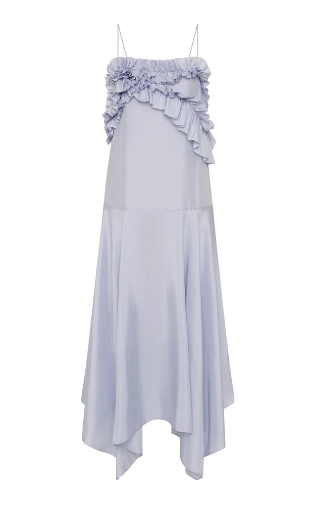 Flounce Handkerchief Silk Midi Dress