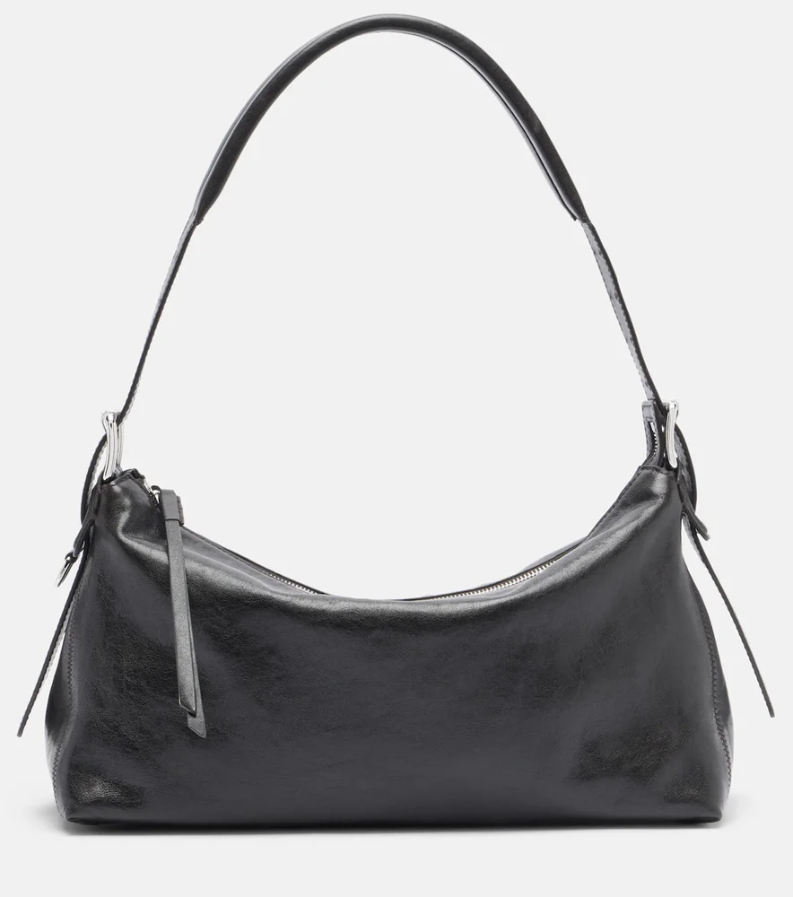 Belted leather shoulder bag