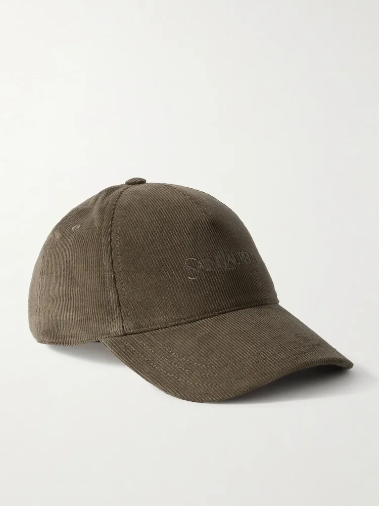 Embroidered cotton-corduroy cap