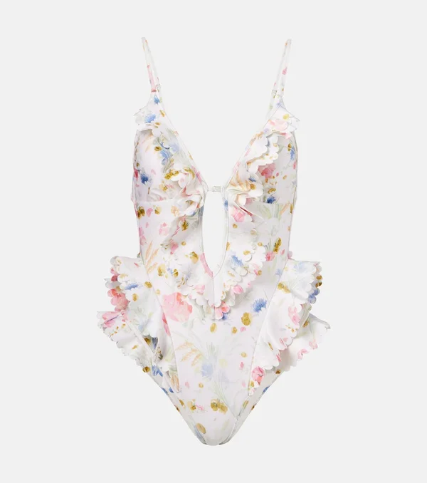 Floral ruffled swimsuit in multicoloured - Zimmermann