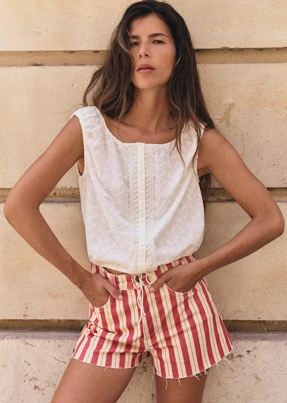Le Summer Shorts - Cream and Terracotta Stripes